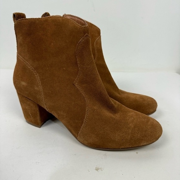 Steve Madden Hunne Brown Leather Suede Block Heel Heeled Ankle Boots Casual - Picture 1 of 7